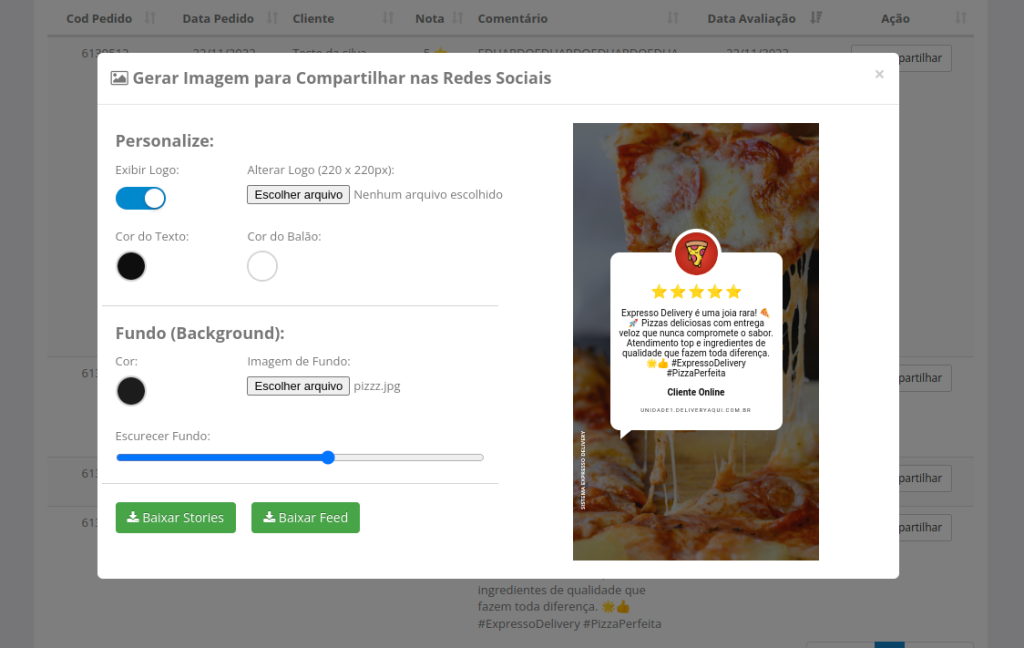 gerar imagem de depoimentos para compartilhar nas redes sociais